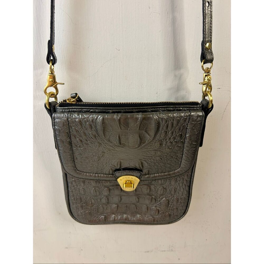 Brahmin Mojito Melbourne? embossed leather Crossbody turn lock Gray croc bag